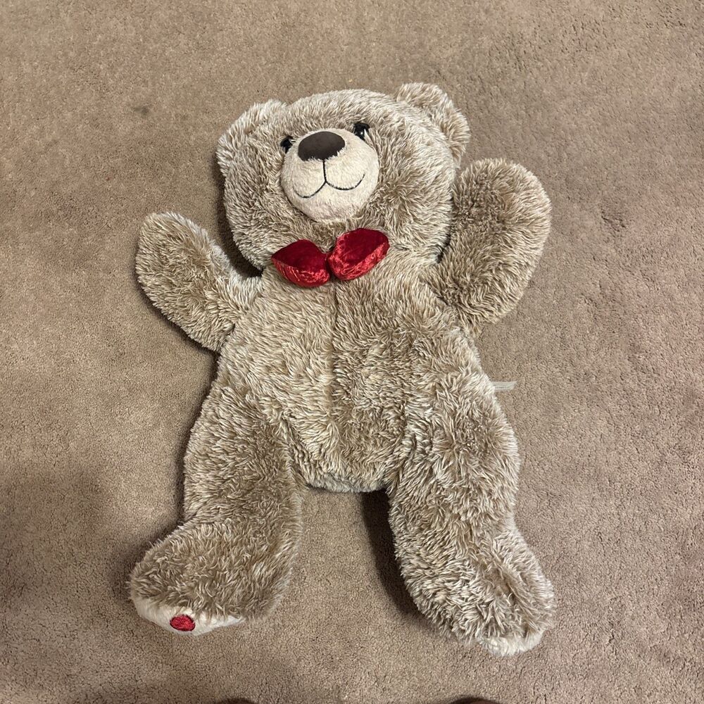 Woodland - XL Velvet Brown Bear - Large 25" Plush w/ Red Bow - Stuffed Animal